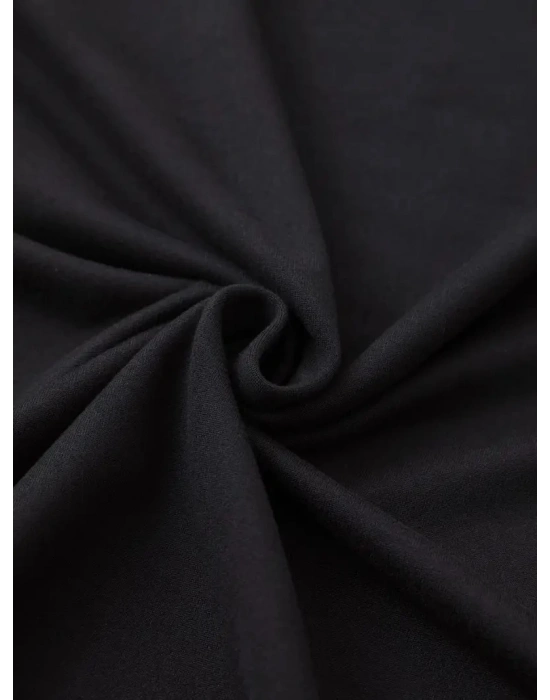 20/1 Penye Compack Baskılı Oversize Bisiklet Yaka Kısa Kol Yazlık T-shirt - Siyah -