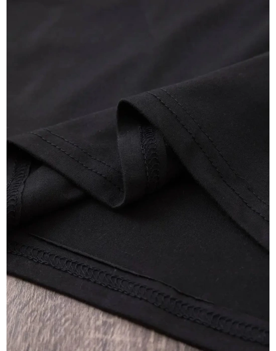 20/1 Penye Compack Baskılı Oversize Bisiklet Yaka Kısa Kol Yazlık T-shirt - Siyah -