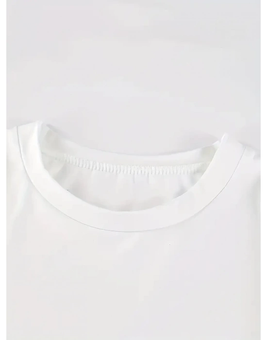 20/1 Penye Compack Baskılı Oversize Kısa Kol Bisiklet Yaka T-shirt - Beyaz -