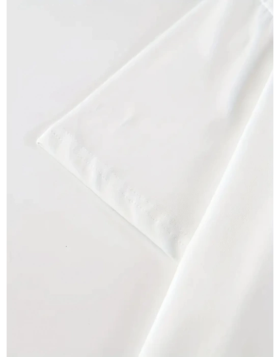 20/1 Penye Compack Baskılı Oversize Kısa Kol Bisiklet Yaka T-shirt - Beyaz -