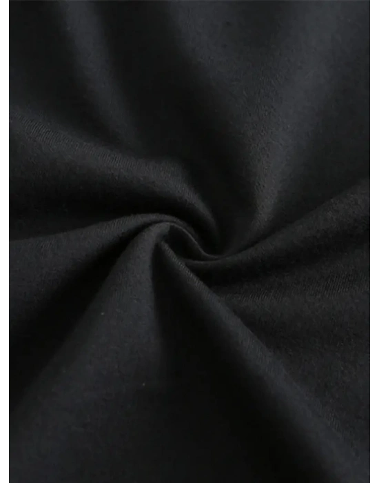 20/1 Penye Compack Baskılı Oversize Kısa Kol Bisiklet Yaka T-shirt - Siyah -