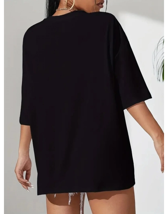 20/1 Penye Compack Classical Baskılı Siyah Oversize Tişort - Siyah -