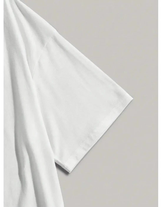 20/1 Penye Compack Dark Angel Baskılı Oversize Kısa Kol Yazlık T-shirt- Beyaz -