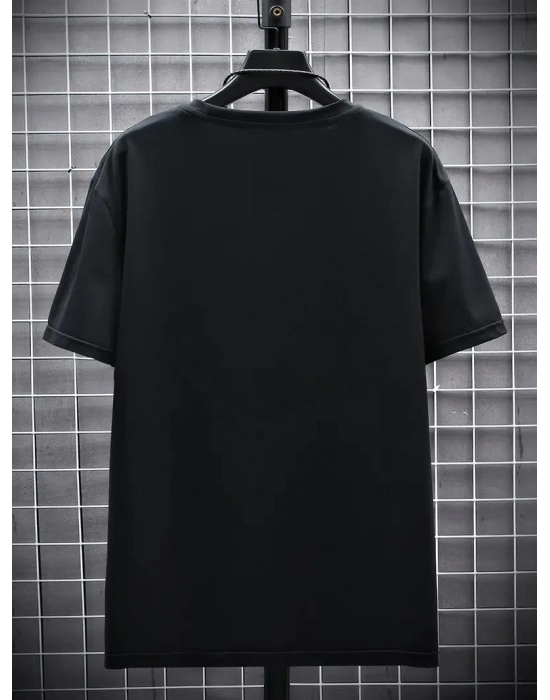 20/1 Penye Compack FUTRE Baskılı Oversize Kısa Kol Bisiklet Yaka T-shirt - Siyah -