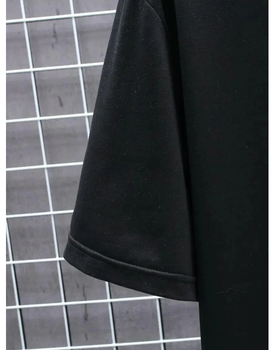 20/1 Penye Compack FUTRE Baskılı Oversize Kısa Kol Bisiklet Yaka T-shirt - Siyah -