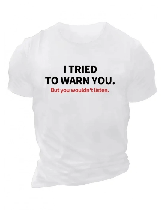 20/1 Penye Compack I TRIED TO WARN YOU. Baskılı Oversize Bisiklet Yaka T-shirt - Beyaz -