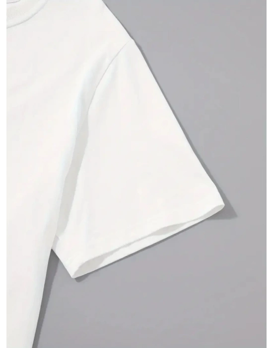 20/1 Penye Compack Palmiye Baskılı Oversize Bisiklet Yaka Kısa Kol T-shirt - Beyaz -