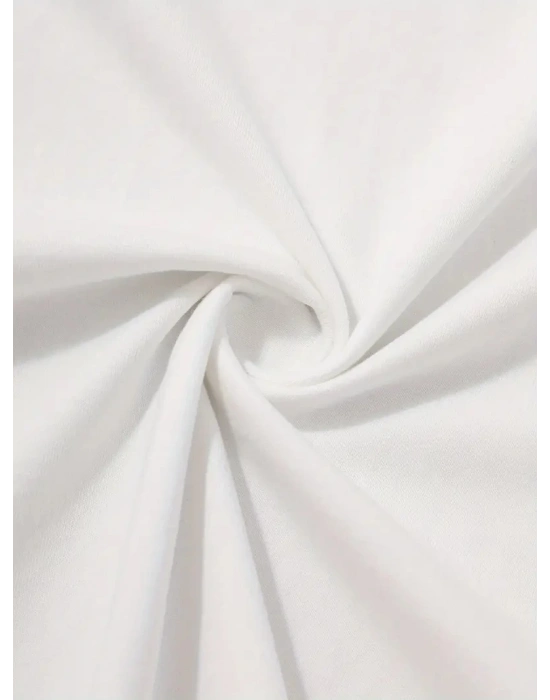 20/1 Penye Compack Palmiye Ön Baskılı Oversize Bisiklet Yaka Kısa Kol Yazlık T-shirt - Beyaz -