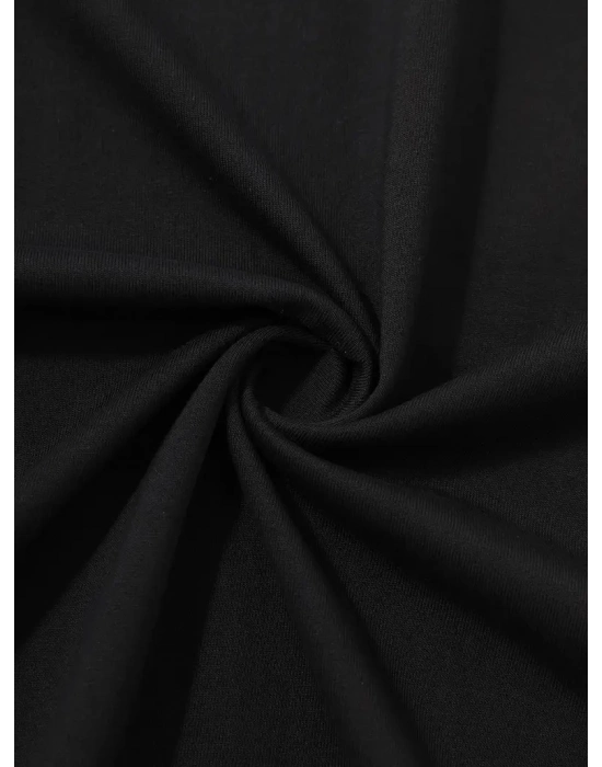 20/1 Penye Compack Palmiye Ön Baskılı Oversize Bisiklet Yaka Kısa Kol Yazlık T-shirt - Siyah -