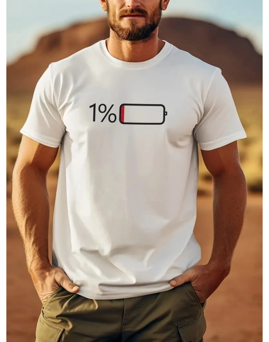 20/1 Penye Compack Sarj %1 Baskılı Oversize Bisiklet Yaka Kısa Kol Yazlık T-shirt - Beyaz -