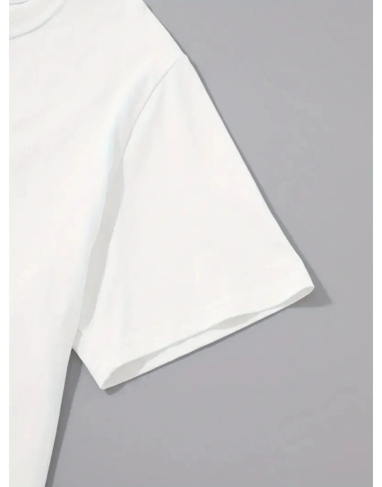 20/1 Penye Compack Sarj %1 Baskılı Oversize Bisiklet Yaka Kısa Kol Yazlık T-shirt - Beyaz -