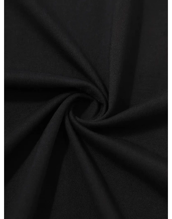 20/1 Penye Compack Sarj %1 Baskılı Oversize Bisiklet Yaka Kısa Kol Yazlık T-shirt - Siyah -