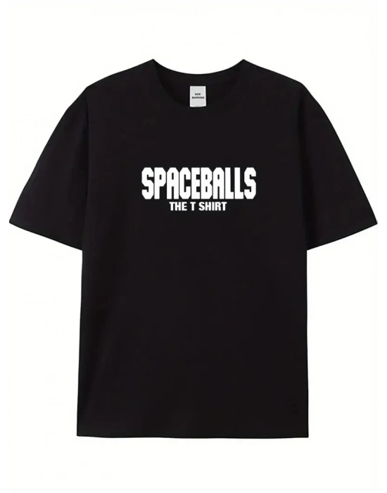 20/1 Penye Compack SPACEBALLS   Baskılı Oversize Bisiklet Yaka Kısa Kol Yazlık T-shirt - Siyah -