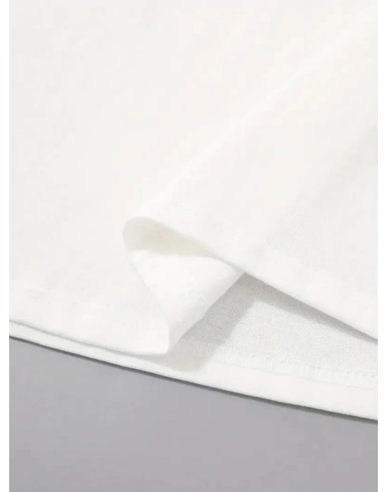 20/1 Penye Compack Uçak Baskılı Oversize Bisiklet Yaka Kısa Kol T-shirt - Beyaz -