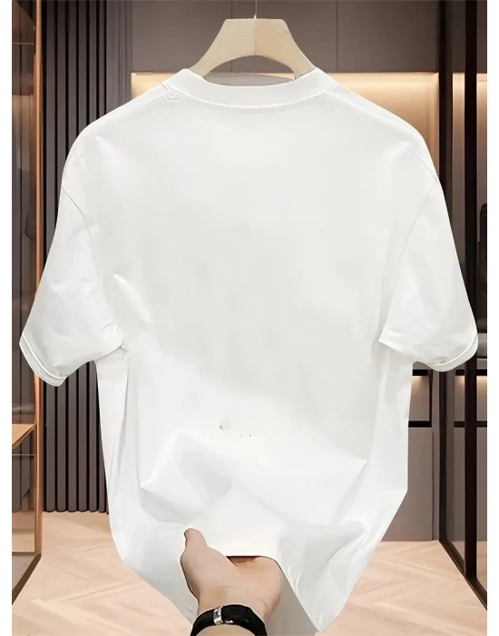 AICG Ön Arka Baskılı Bisiklet Yaka   Oversize Bisiklet Yaka T-shirt - Beyaz -