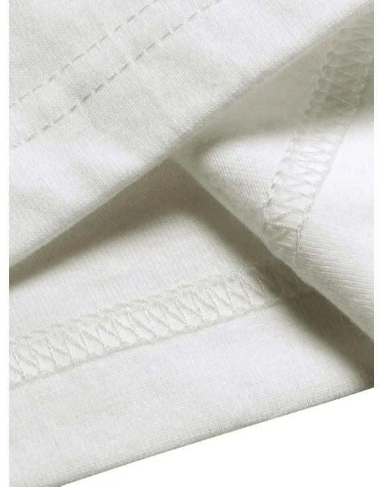 AICG Ön Arka Baskılı Bisiklet Yaka   Oversize Bisiklet Yaka T-shirt - Beyaz -