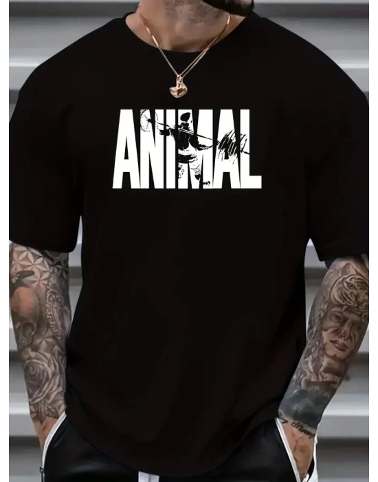 ANIMAL Desen Baskı   Oversive Tişört,  Sporda ve Günlük Giyime Uygun - Siyah -