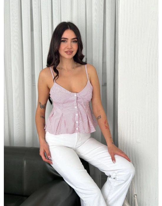 Askılı Dekolte deraylı crop - Kırmızı -