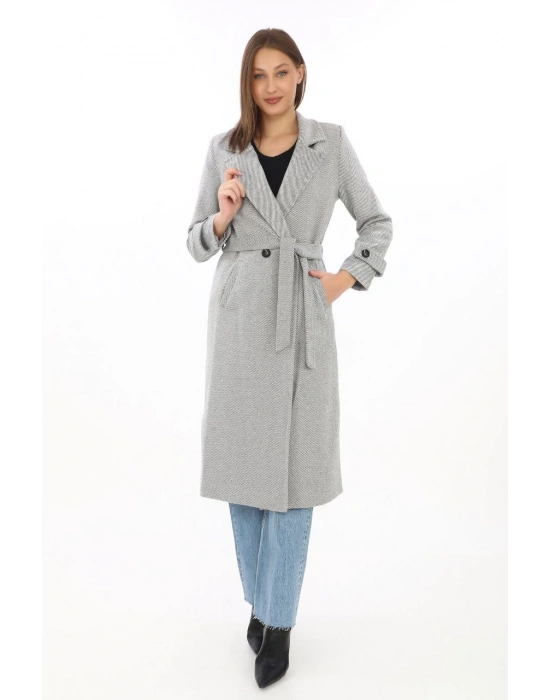 Astarlı Balık Sırtı Kaşmir Kaşe Kaban - Gri -