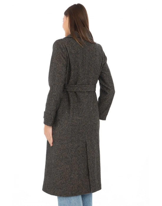 Astarlı Balık Sırtı Kaşmir Kaşe Kaban - Kahverengi -