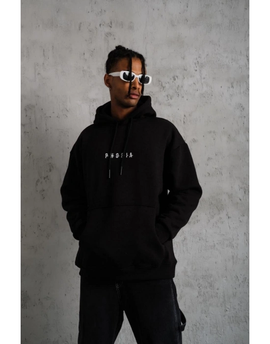 Astronot Baskılı Kapüşonlu Sweat - Siyah -