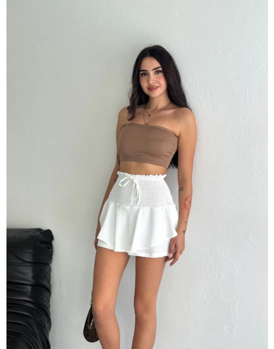 Ayrobin Şortlu Etek - Beyaz -