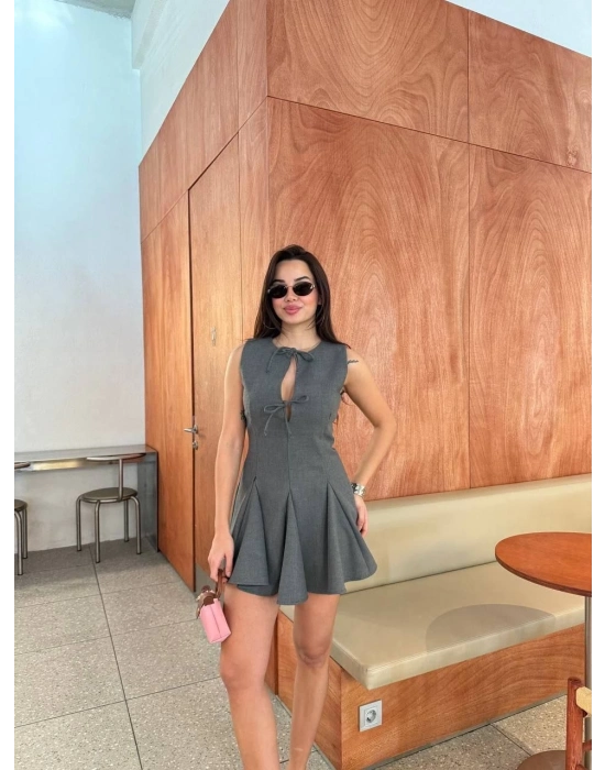Bağcık detaylı Kolsuz Mini Elbise - Antrasit -
