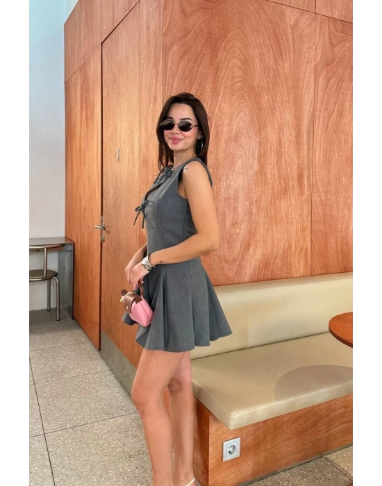 Bağcık detaylı Kolsuz Mini Elbise - Antrasit -