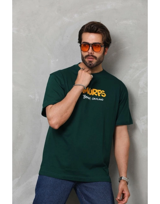 Basic Bisiklet Yaka Oversize T-Shirt - Yeşil -