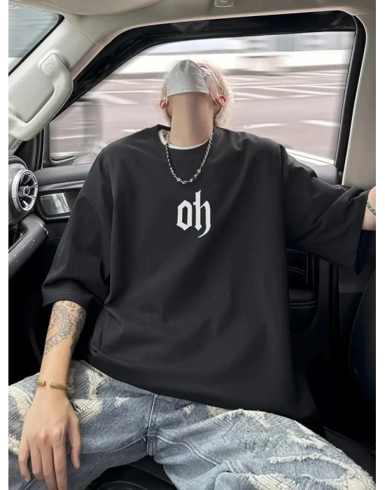 Baskı Oh   Oversive Tişört,Sporda ve Günlük Giyime Uygun - Siyah -