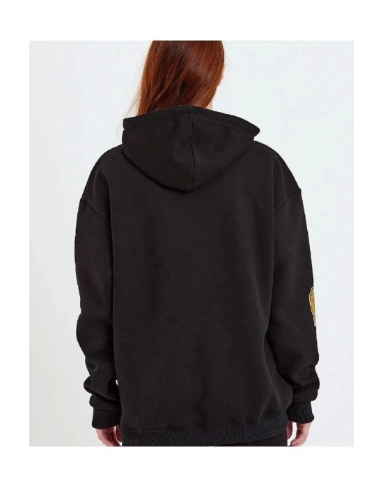 Baskılı Kapüşonlu Sweatshirt - Siyah -