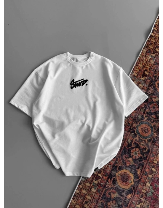 Baskılı Oversize T-shirt - Beyaz -