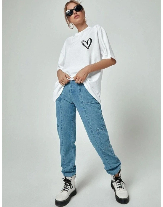 Baskılı Oversize T-Shirt - Beyaz -