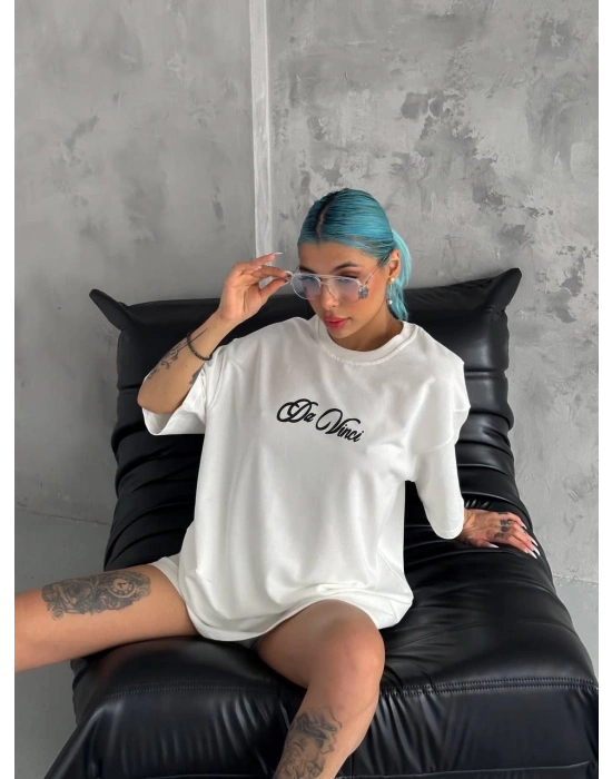 Baskılı Oversize T-Shirt - Beyaz -