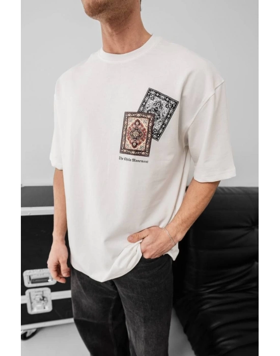 Baskılı Oversize T-shirt - Beyaz -
