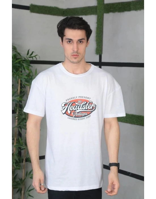 Baskılı Oversize T-Shirt - Beyaz -