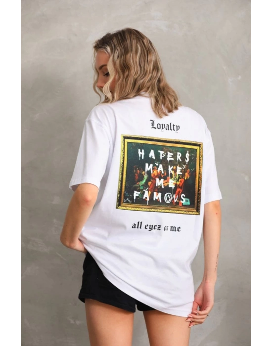 Baskılı Oversize T-Shirt - Beyaz -