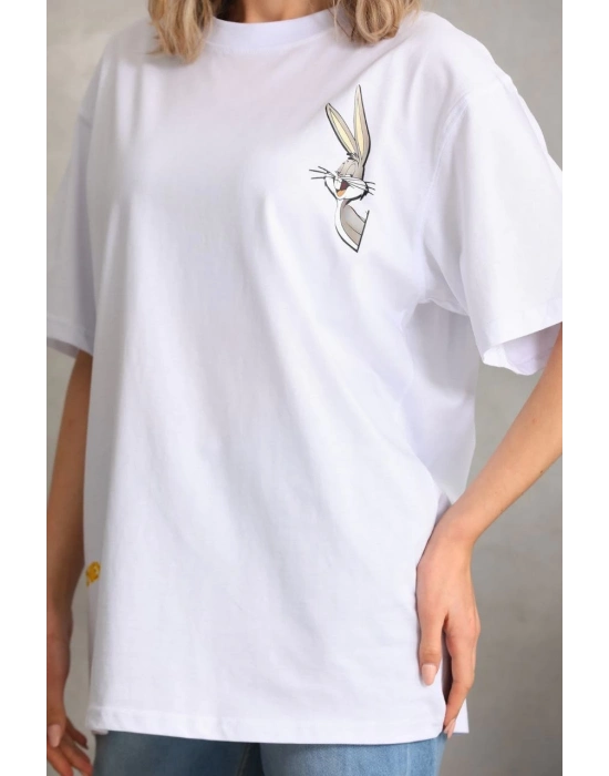 Baskılı Oversize T-Shirt - Beyaz -