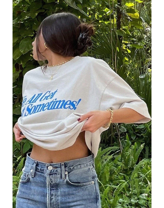 Baskılı Oversize T-Shirt - Beyaz -