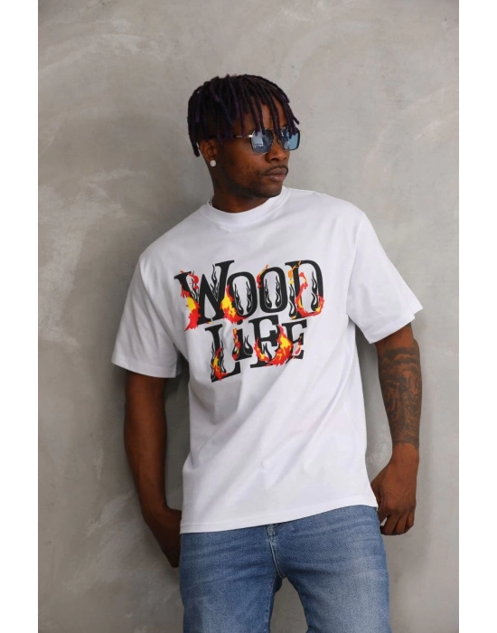 Baskılı Oversize T-Shirt - Beyaz -