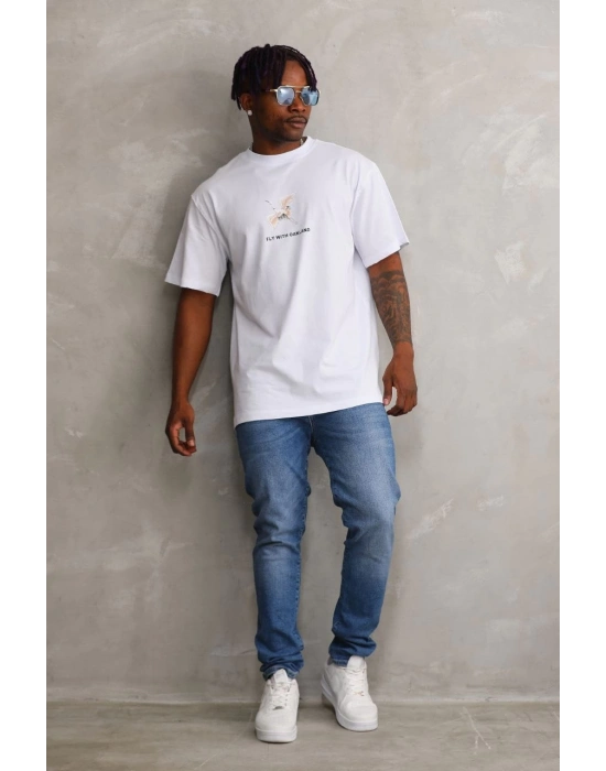 Baskılı Oversize T-Shirt - Beyaz -