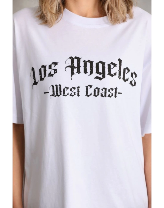 Baskılı Oversize T-Shirt - Beyaz -