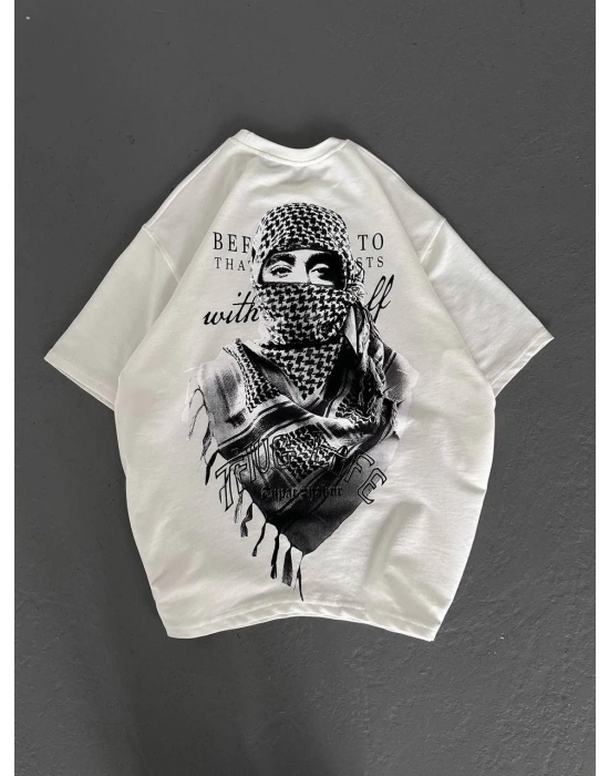 Baskılı Oversize T-Shirt - Beyaz -