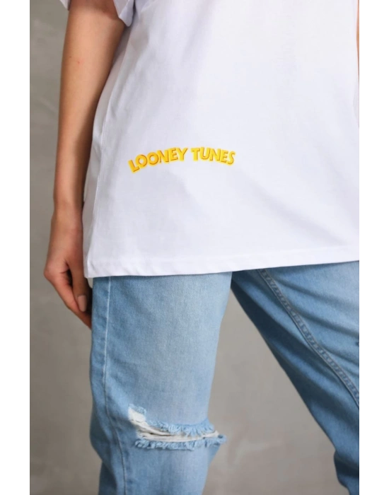 Baskılı Oversize T-Shirt - Beyaz -