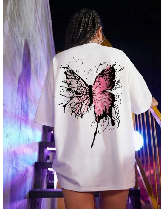 Baskılı Oversize T-Shirt - Beyaz -