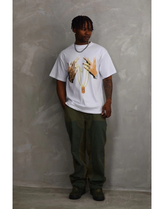 Baskılı Oversize T-Shirt - Beyaz -