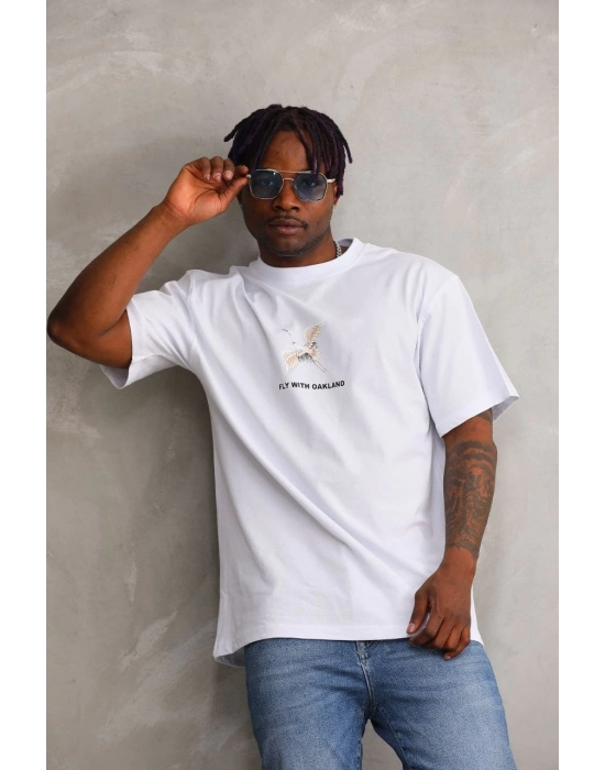 Baskılı Oversize T-Shirt - Beyaz -