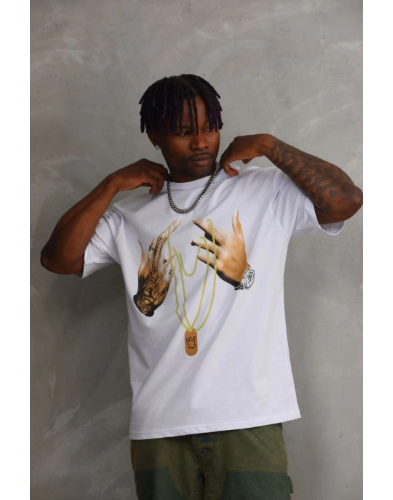 Baskılı Oversize T-Shirt - Beyaz -