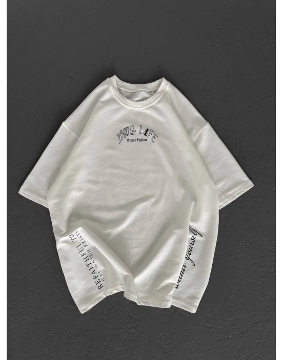 Baskılı Oversize T-Shirt - Beyaz -