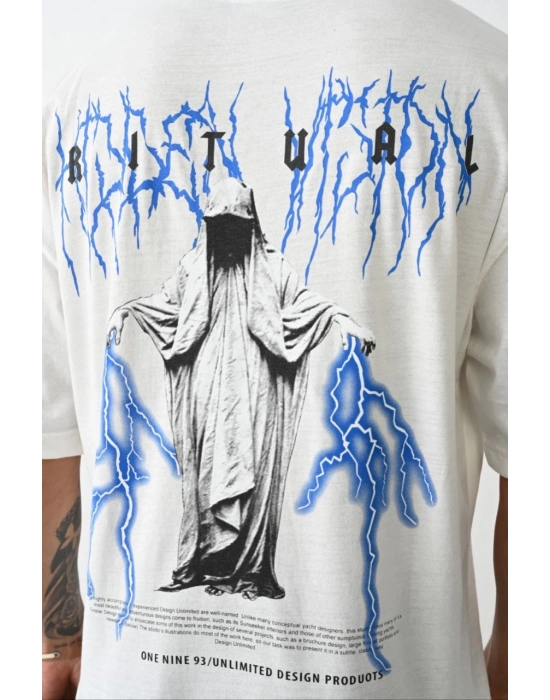 Baskılı Oversize T-Shirt - Beyaz -